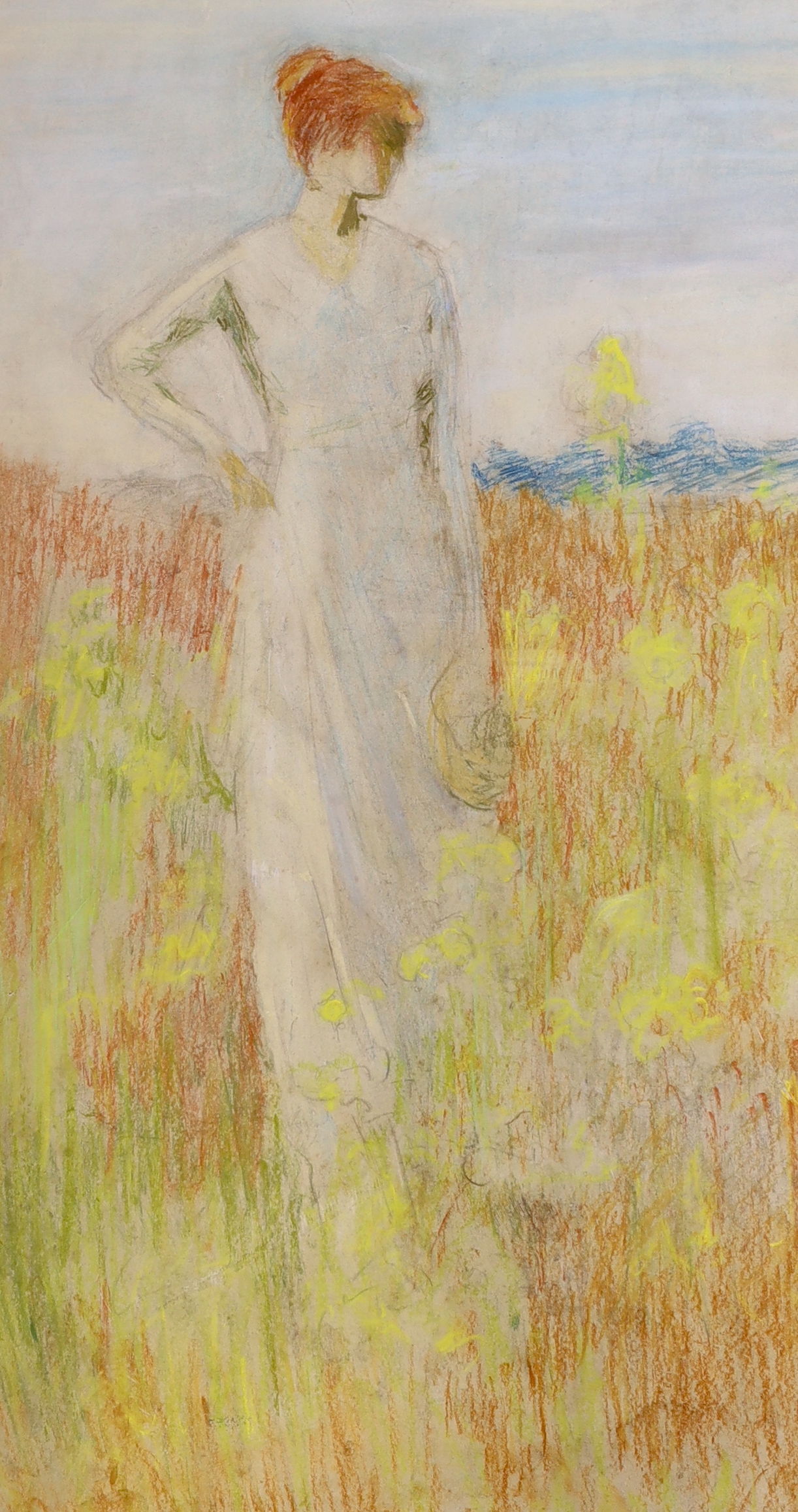 William Henry Margetson RI, ROI (British, 1861-1940), pastel, 'A summer field', Cooper Fine Arts label verso giving provenance as artist's studio, 62.5 x 36cm